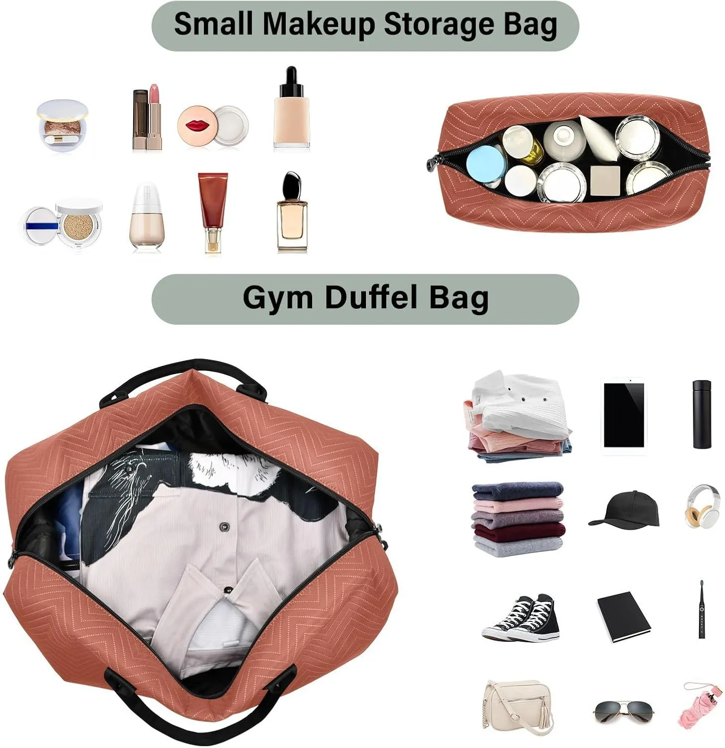 DOMIKING Dark Red Personalized Duffel Bag Foldable Weekender Bag Overnight Bags for Women Men Custom Travel Bag with Toiletry Bag for Business Hospital Trip, 2 Pcs