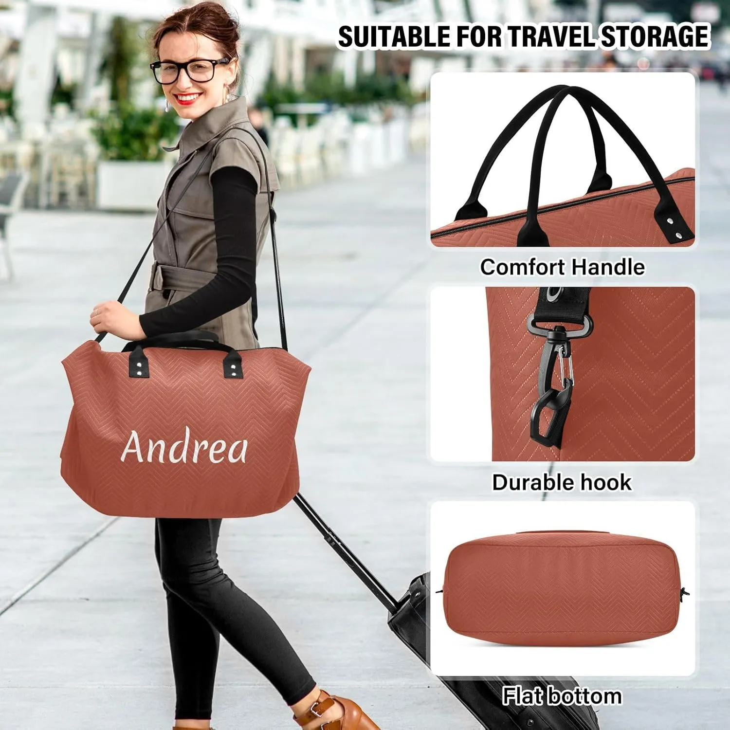DOMIKING Dark Red Personalized Duffel Bag Foldable Weekender Bag Overnight Bags for Women Men Custom Travel Bag with Toiletry Bag for Business Hospital Trip, 2 Pcs