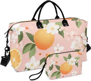 DOMIKING Fruit Lemons Flora Travel Duffle Bag Foldable Weekender Overnight Bags for Women Men Carry On Luggage Bag Personal Item Travel Bag with Toiletry Bag for Women Sports Weekend, 2 Pcs