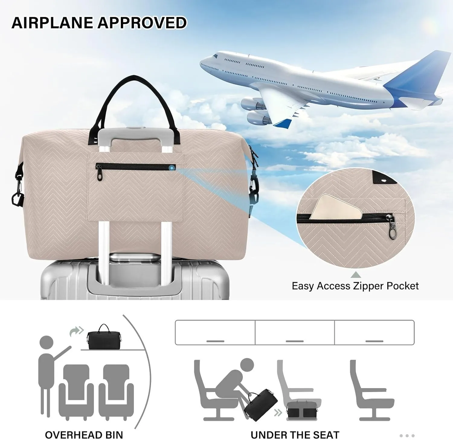 DOMIKING Gray Peach Personalized Duffel Bag Foldable Weekender Bag Overnight Bags for Women Men Custom Gym Bag with Toiletry Bag for Trip Business Weekend, 2 Pcs