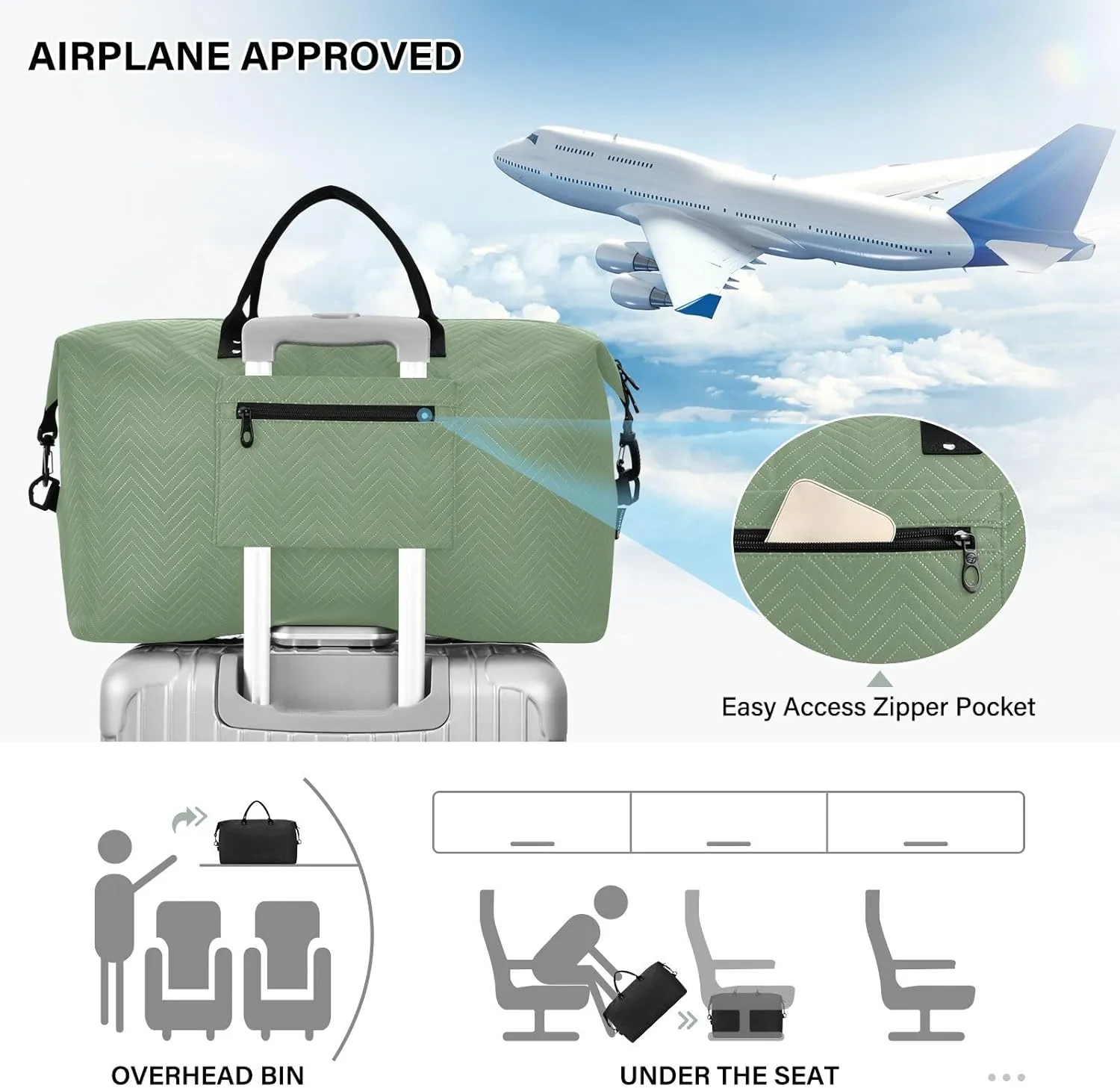 DOMIKING Green Personalized Duffel Bag Foldable Weekender Bag Overnight Bags for Women Men Custom Sport Gym Bag with Toiletry Bag for Business Trip Travel, 2 Pcs