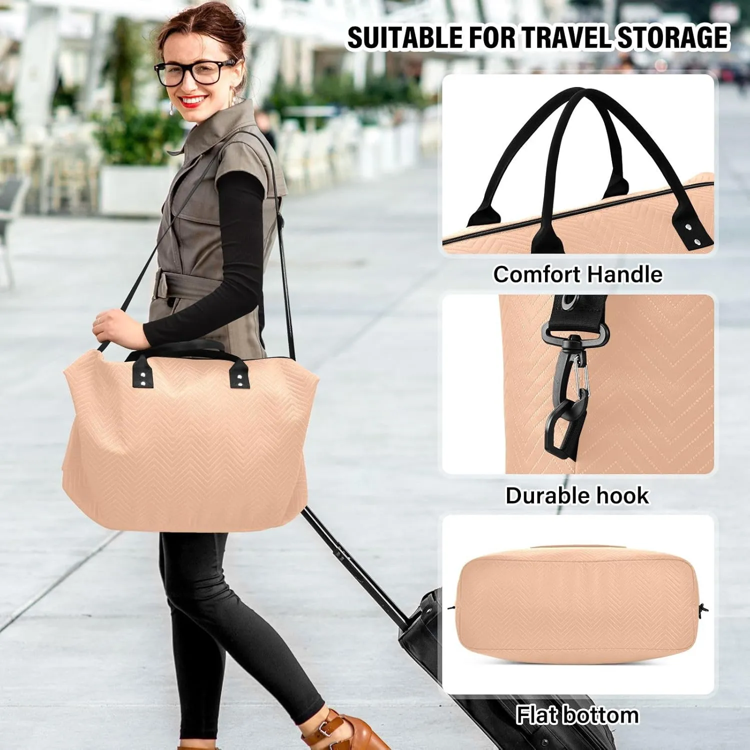 DOMIKING Peach Fuzz Orange Travel Duffle Bag Foldable Weekender Overnight Bags for Women Men Carry On Gym Bag Personal Item Travel Bag with Toiletry Bag for Sports Business Trip, 2 Pcs