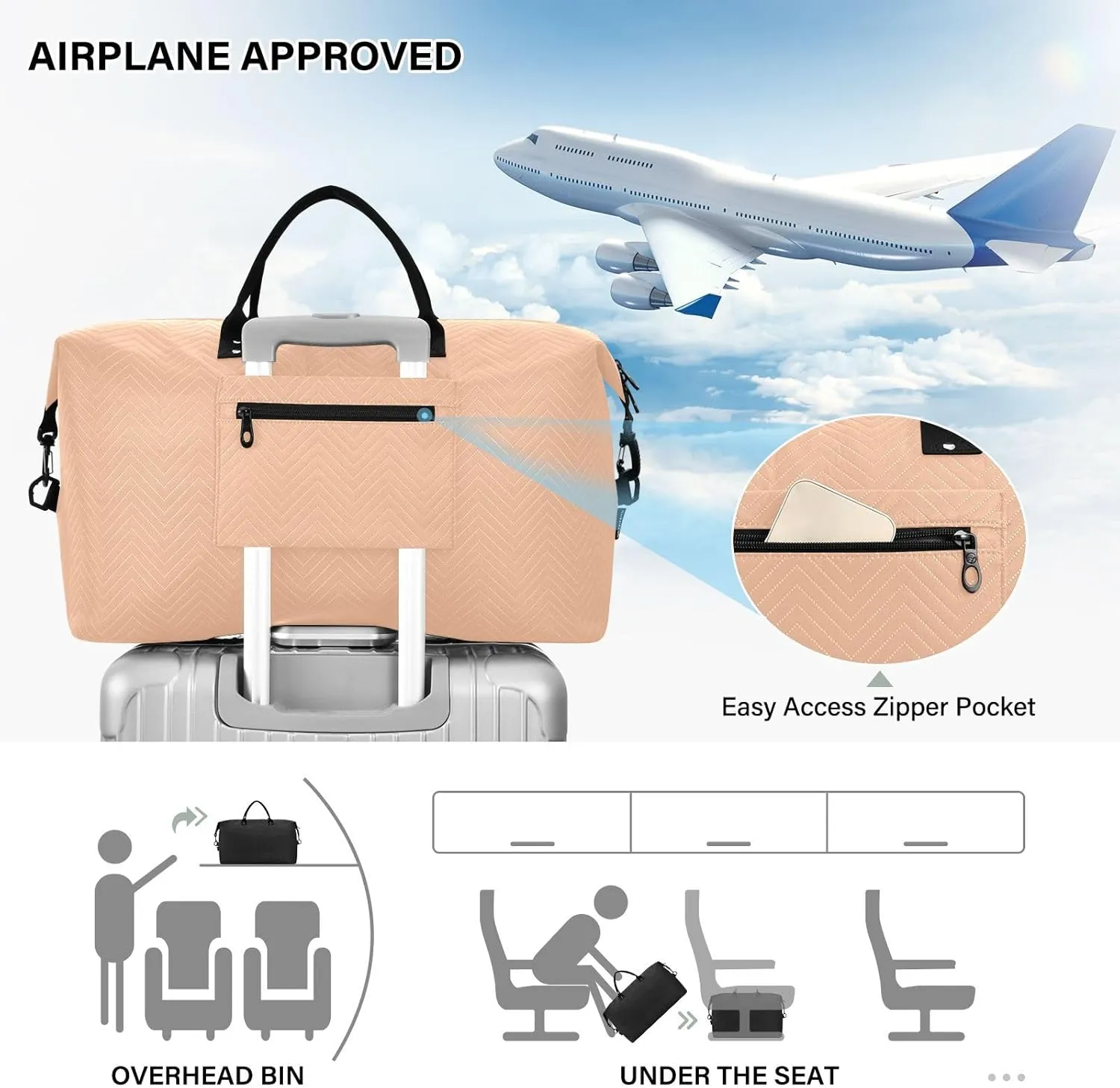 DOMIKING Peach Fuzz Orange Travel Duffle Bag Foldable Weekender Overnight Bags for Women Men Carry On Gym Bag Personal Item Travel Bag with Toiletry Bag for Sports Business Trip, 2 Pcs