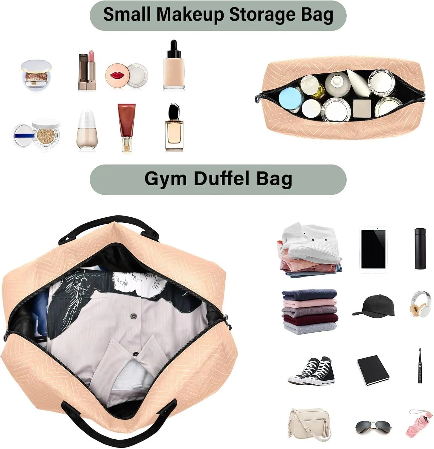 DOMIKING Peach Fuzz Orange Travel Duffle Bag Foldable Weekender Overnight Bags for Women Men Carry On Gym Bag Personal Item Travel Bag with Toiletry Bag for Sports Business Trip, 2 Pcs