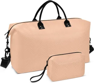 DOMIKING Peach Fuzz Orange Travel Duffle Bag Foldable Weekender Overnight Bags for Women Men Carry On Gym Bag Personal Item Travel Bag with Toiletry Bag for Sports Business Trip, 2 Pcs