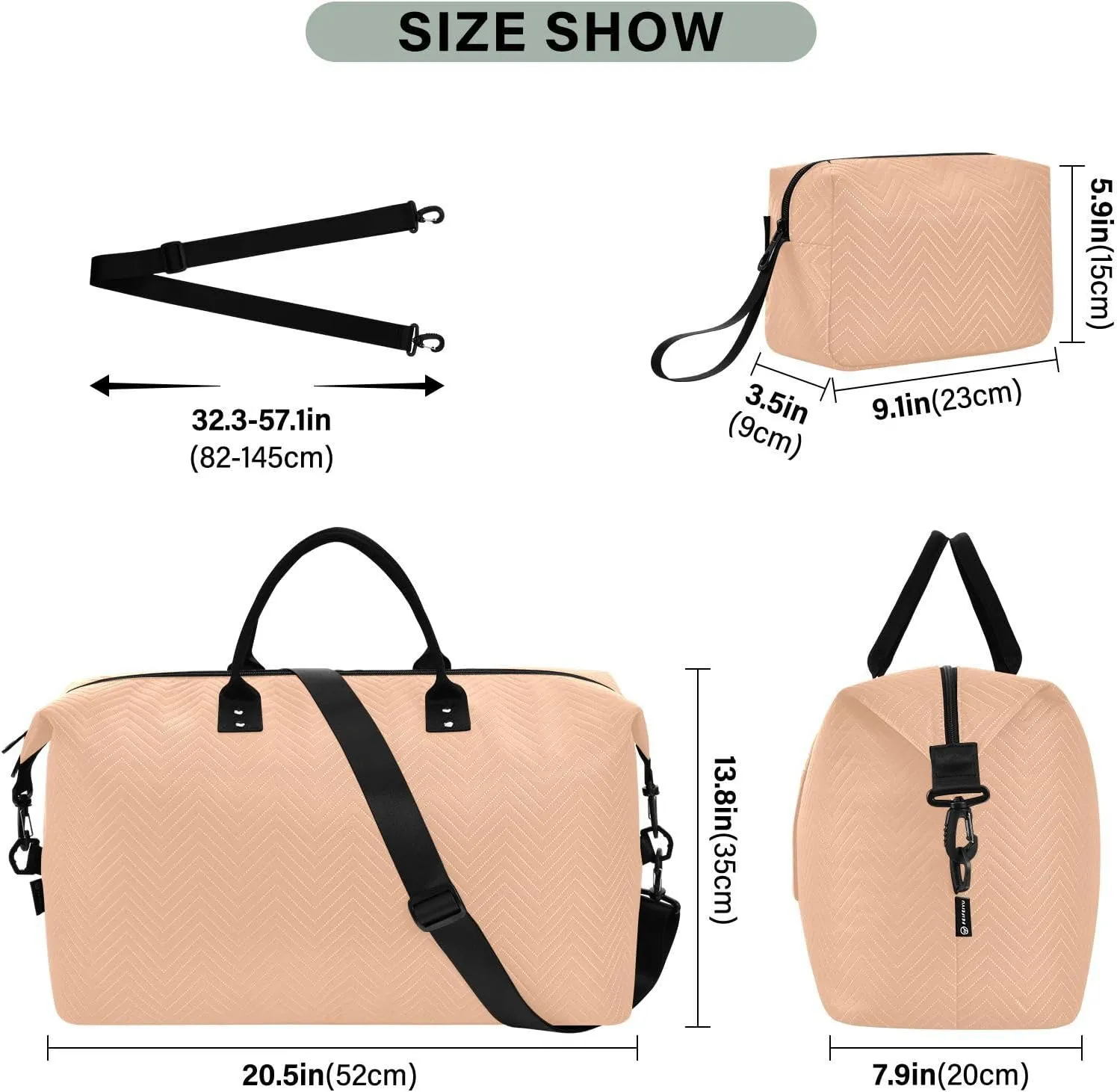 DOMIKING Peach Fuzz Orange Travel Duffle Bag Foldable Weekender Overnight Bags for Women Men Carry On Gym Bag Personal Item Travel Bag with Toiletry Bag for Sports Business Trip, 2 Pcs