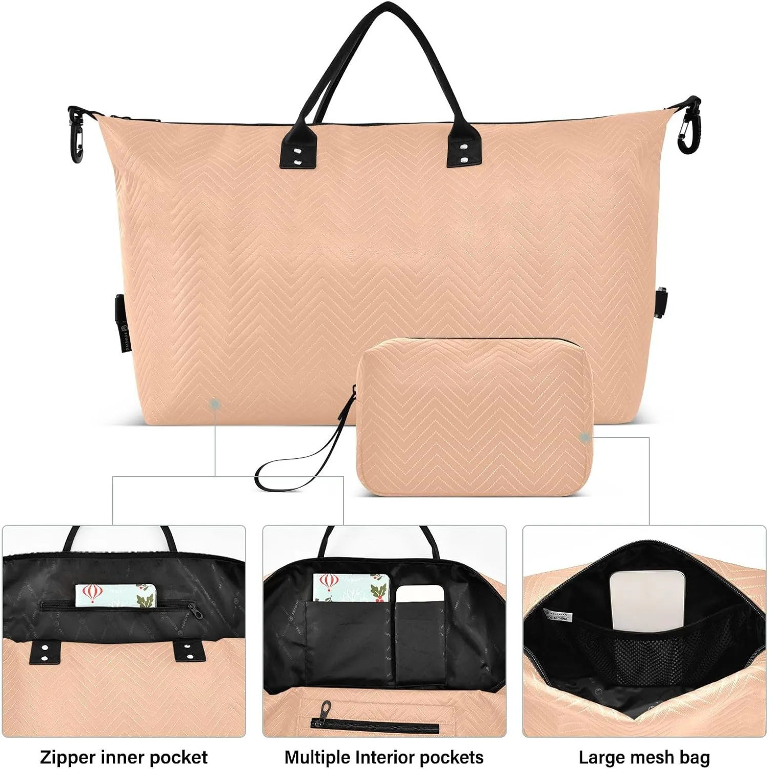 DOMIKING Peach Fuzz Orange Travel Duffle Bag Foldable Weekender Overnight Bags for Women Men Carry On Gym Bag Personal Item Travel Bag with Toiletry Bag for Sports Business Trip, 2 Pcs