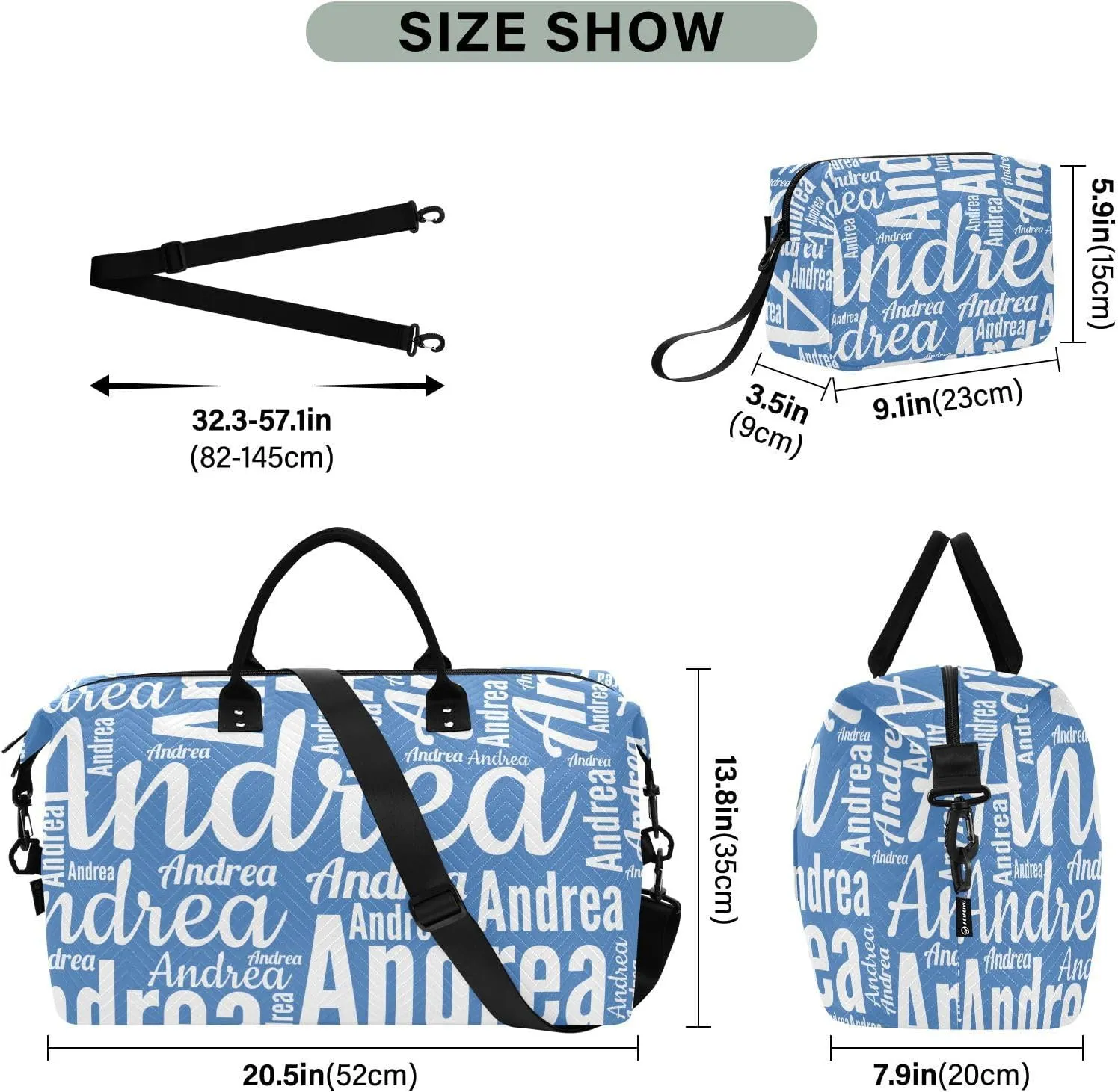 DOMIKING Perennial Blue Personalized Duffel Bag Foldable Weekender Bag Overnight Bags for Women Men Custom Sport Gym Bag with Toiletry Bag for Travel Men Business, 2 Pcs