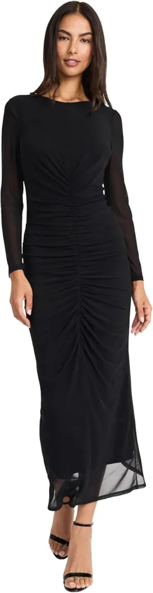 Donna Morgan Women's Ruched Maxi Long Sleeve Formal Gown with Side Slit-Elegant Evening Dress