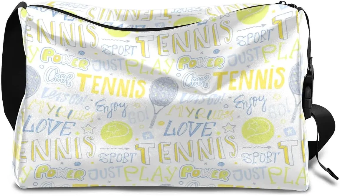 Doodle Tennis Ball Small Gym Bag for Men Women Workout Sport Duffle Bag Waterproof Weekender Overnight Bag Lightweight Carry on Tote Bag Crossbody Shoulder Travel Bag for Swim Yoge Dance