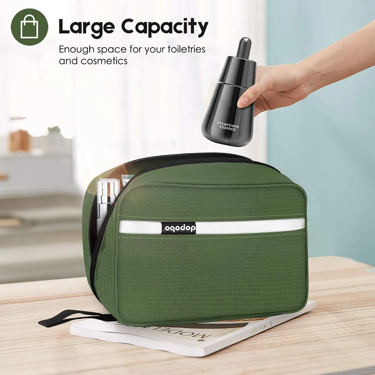 dopobo Travel Toiletry Bag for Women, Dopp Kit for Men, Waterproof Makeup Bag Shaving Bag with Hanging Hook, Portable Toiletry Organizer for Traveling and Camping
