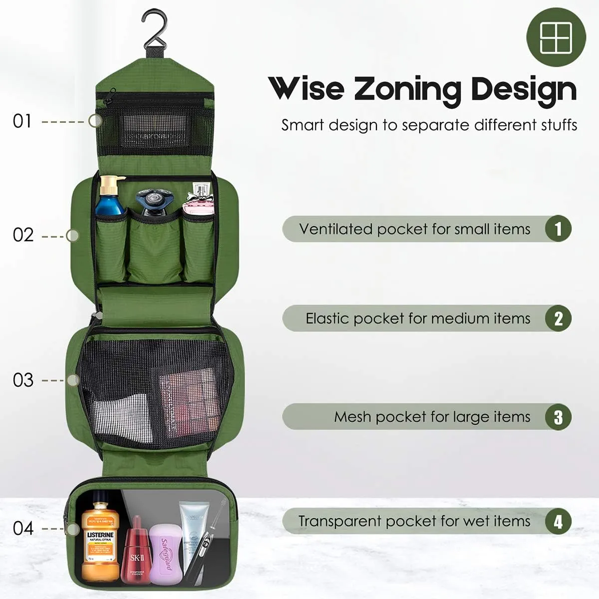 dopobo Travel Toiletry Bag for Women, Dopp Kit for Men, Waterproof Makeup Bag Shaving Bag with Hanging Hook, Portable Toiletry Organizer for Traveling and Camping