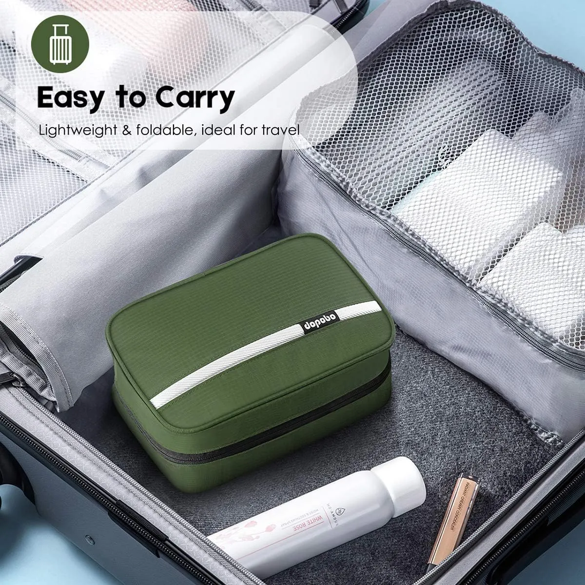 dopobo Travel Toiletry Bag for Women, Dopp Kit for Men, Waterproof Makeup Bag Shaving Bag with Hanging Hook, Portable Toiletry Organizer for Traveling and Camping