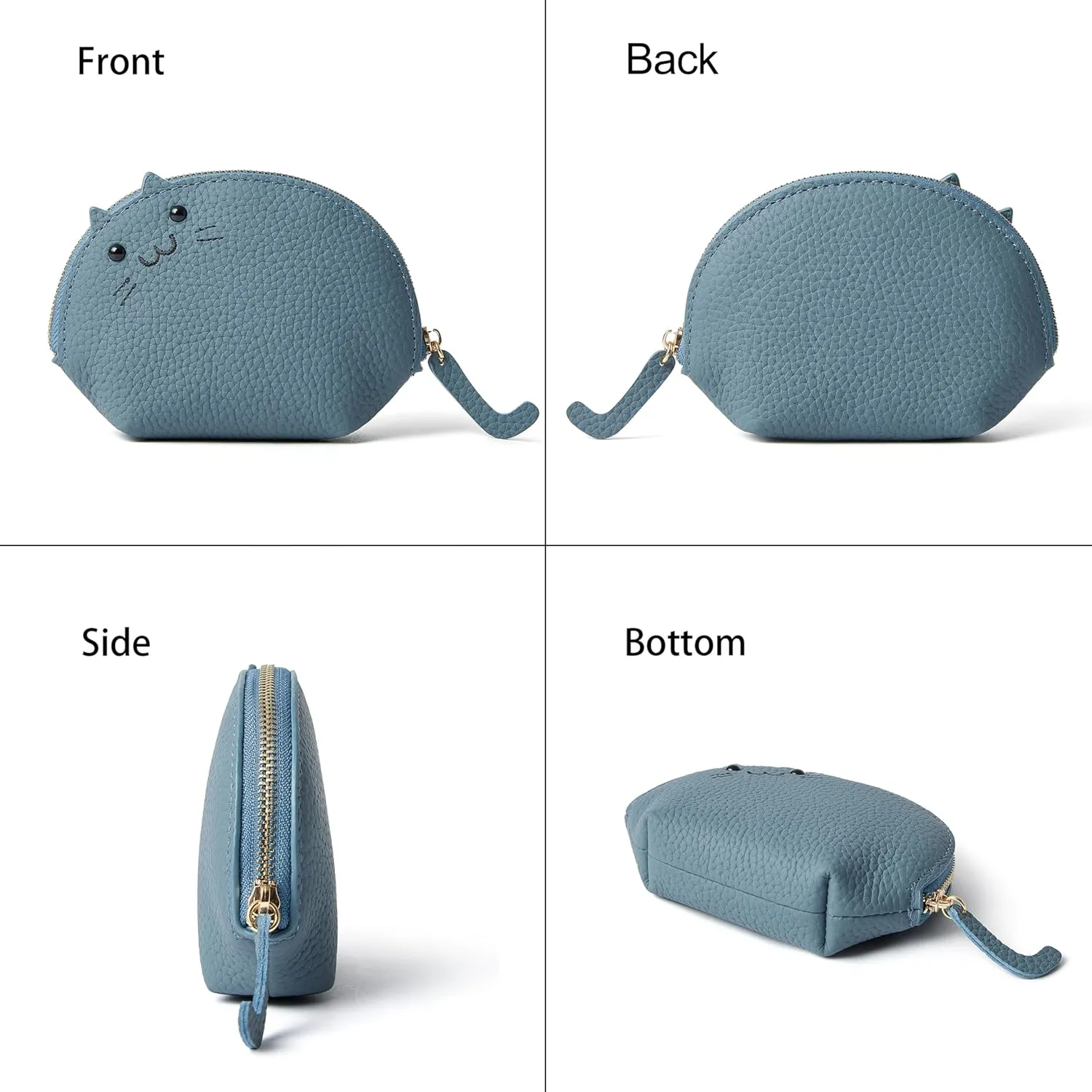 Doris&Jacky Leather Zipper Coin Purse Lovely Cat Design Coin Pouch And Wallet With Keychain (4-Light Blue)