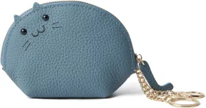 Doris&Jacky Leather Zipper Coin Purse Lovely Cat Design Coin Pouch And Wallet With Keychain (4-Light Blue)