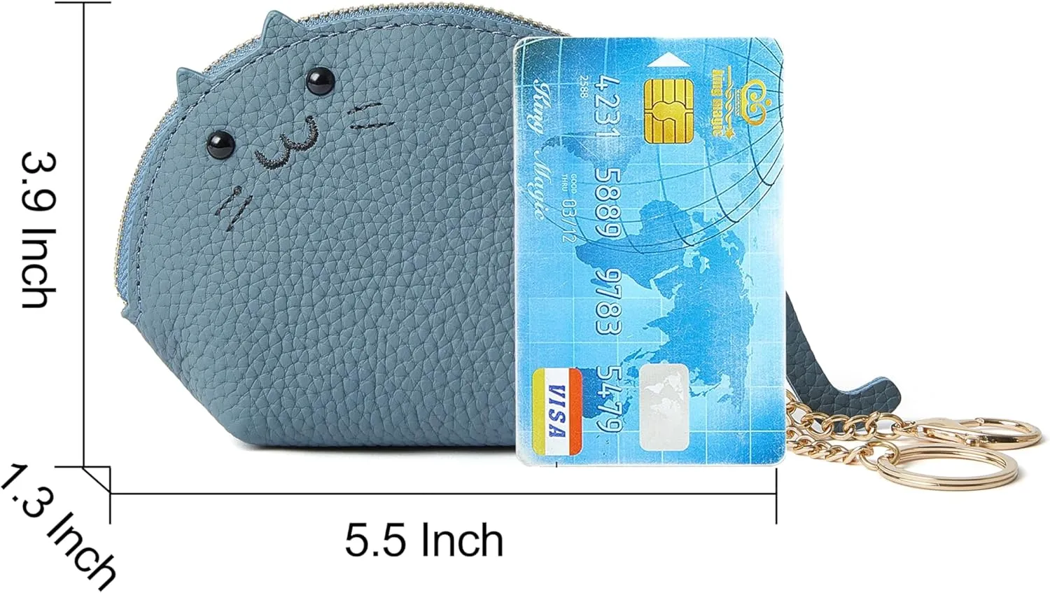 Doris&Jacky Leather Zipper Coin Purse Lovely Cat Design Coin Pouch And Wallet With Keychain (4-Light Blue)