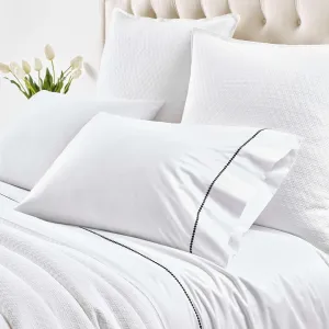 Dottie Embroidered Black Sheet Set, King Size, White Solid Pattern