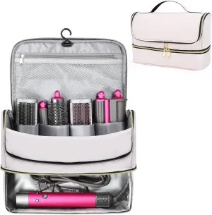 Double-Layer Travel Case for Dyson Airwrap, Shark Flexstyle Travel Carrying Case, Waterproof Portable Storage Bag for Dyson & Shark Hair Dryer/Styler/Airwrap/Attachments, Gift for Women (Pink)