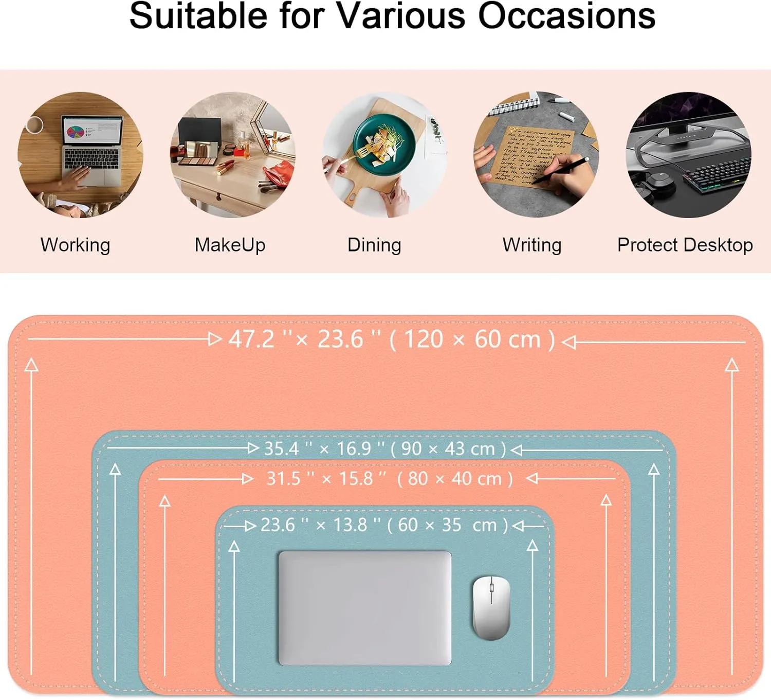 Double-Sided Office Desk Mat, Large Mouse Pad, Waterproof PU Leather Protective Pad, Laptop Desk Pad, Dual Use Cover Protector for Office/Home Keyboard (Pale Orange Grey, 31.5''×15.8'')