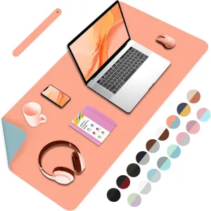 Double-Sided Office Desk Mat, Large Mouse Pad, Waterproof PU Leather Protective Pad, Laptop Desk Pad, Dual Use Cover Protector for Office/Home Keyboard (Pale Orange Grey, 31.5''×15.8'')