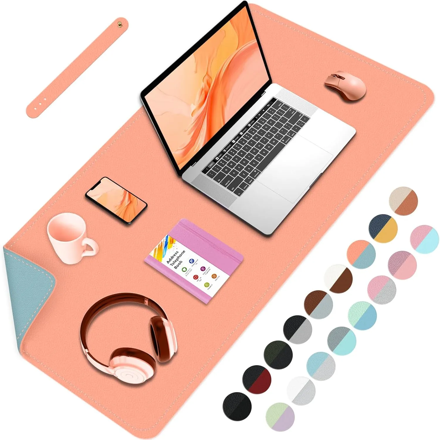 Double-Sided Office Desk Mat, Large Mouse Pad, Waterproof PU Leather Protective Pad, Laptop Desk Pad, Dual Use Cover Protector for Office/Home Keyboard (Pale Orange Grey, 31.5''×15.8'')