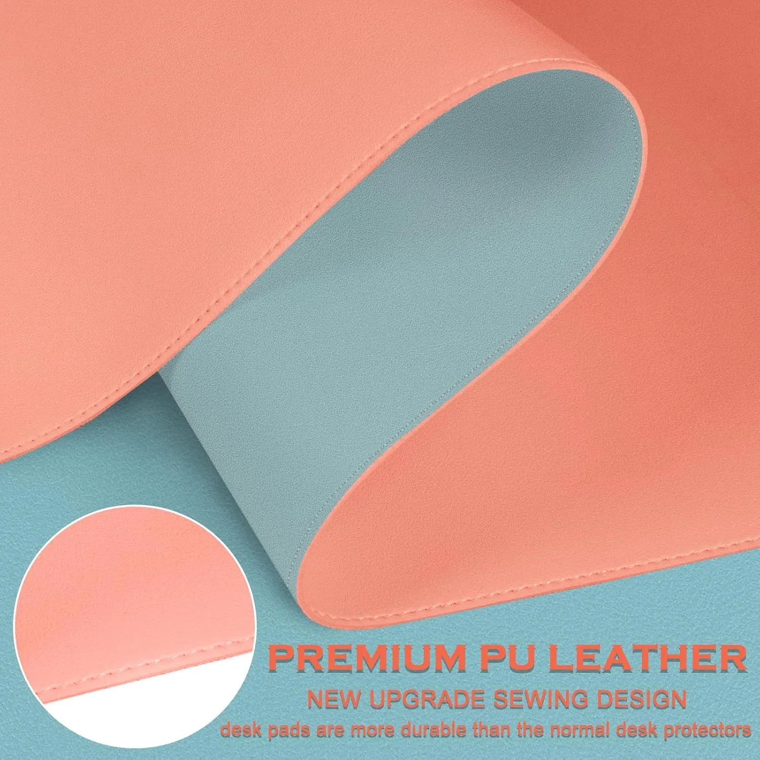 Double-Sided Office Desk Mat, Large Mouse Pad, Waterproof PU Leather Protective Pad, Laptop Desk Pad, Dual Use Cover Protector for Office/Home Keyboard (Pale Orange Grey, 31.5''×15.8'')
