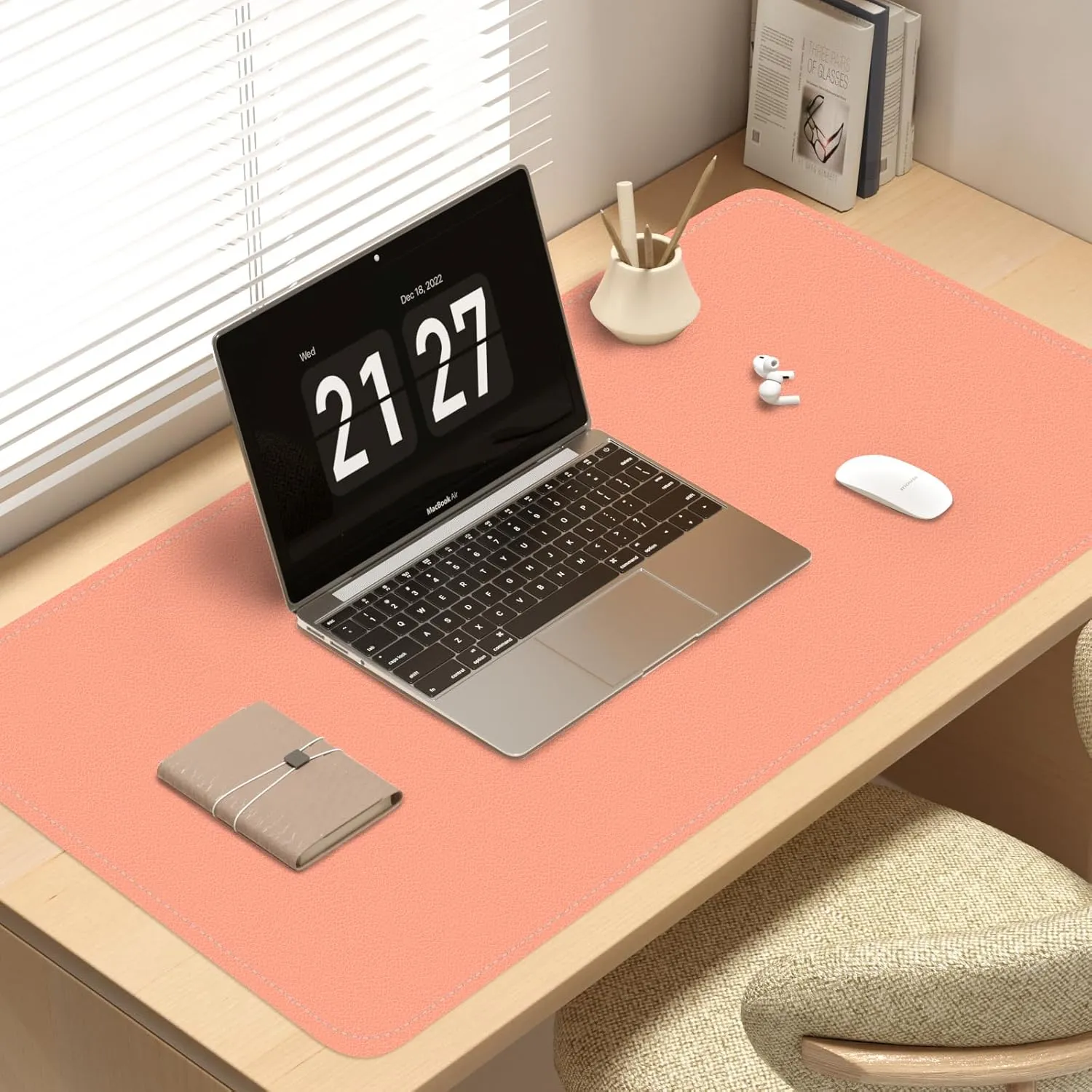 Double-Sided Office Desk Mat, Large Mouse Pad, Waterproof PU Leather Protective Pad, Laptop Desk Pad, Dual Use Cover Protector for Office/Home Keyboard (Pale Orange Grey, 31.5''×15.8'')