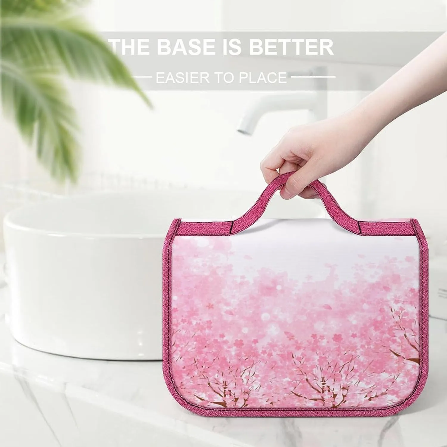Dragonfly,Toiletry Bag Travel Bag with Hanging Hook,Magnolia Branches Leaves in Romance,Water-resistant Makeup Cosmetic Bag Organizer for Makeup Accessories,Full-size Container,Toiletries,Pink