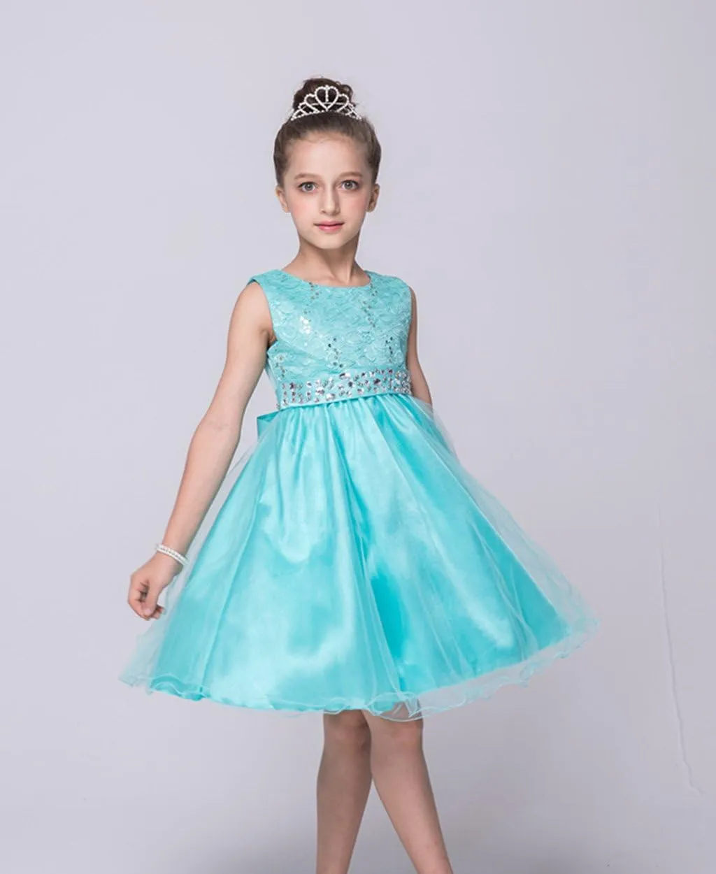 DreamHigh Wedding Flower Girl's Sequined Shining Crystal Waist Evening Dress up 2-12 Years