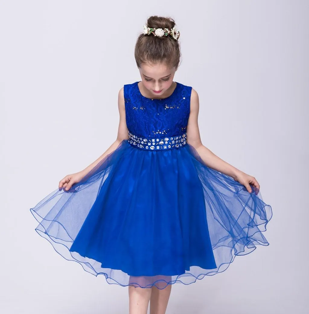 DreamHigh Wedding Flower Girl's Sequined Shining Crystal Waist Evening Dress up 2-12 Years