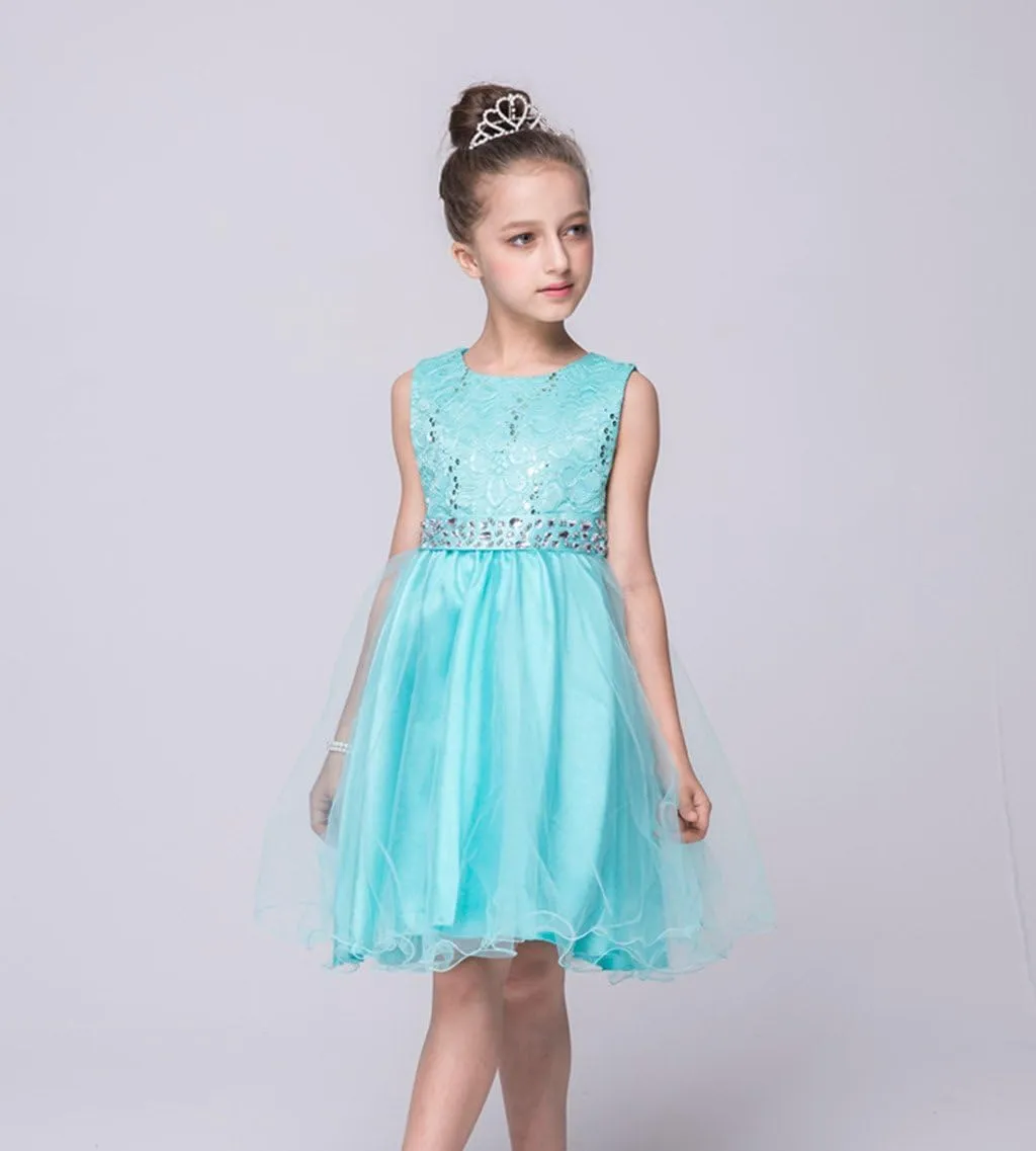 DreamHigh Wedding Flower Girl's Sequined Shining Crystal Waist Evening Dress up 2-12 Years