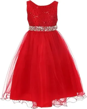 DreamHigh Wedding Flower Girl's Sequined Shining Crystal Waist Evening Dress up 2-12 Years
