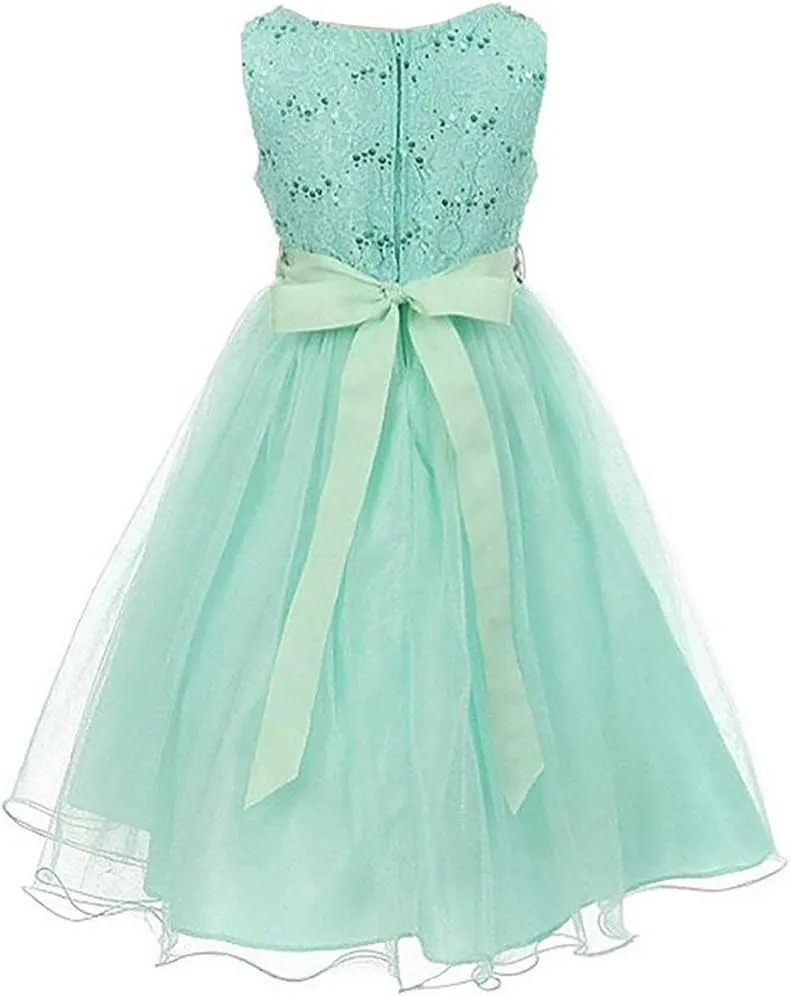 DreamHigh Wedding Flower Girl's Sequined Shining Crystal Waist Evening Dress up 2-12 Years