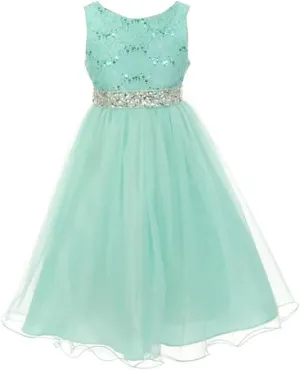 DreamHigh Wedding Flower Girl's Sequined Shining Crystal Waist Evening Dress up 2-12 Years