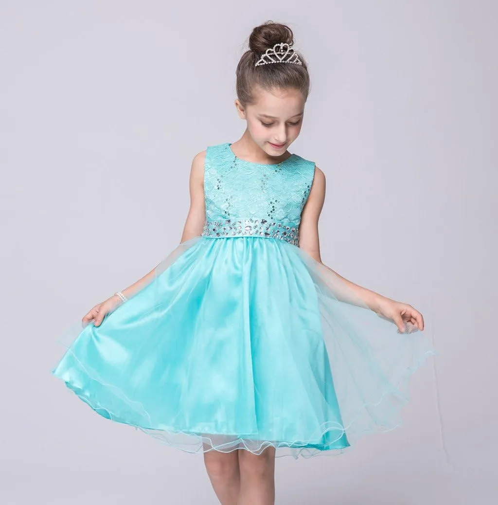 DreamHigh Wedding Flower Girl's Sequined Shining Crystal Waist Evening Dress up 2-12 Years