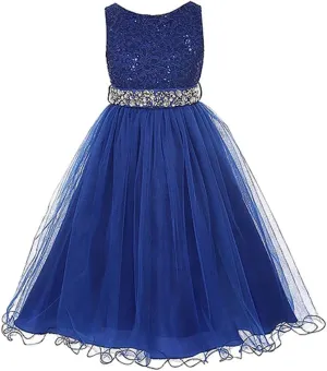 DreamHigh Wedding Flower Girl's Sequined Shining Crystal Waist Evening Dress up 2-12 Years