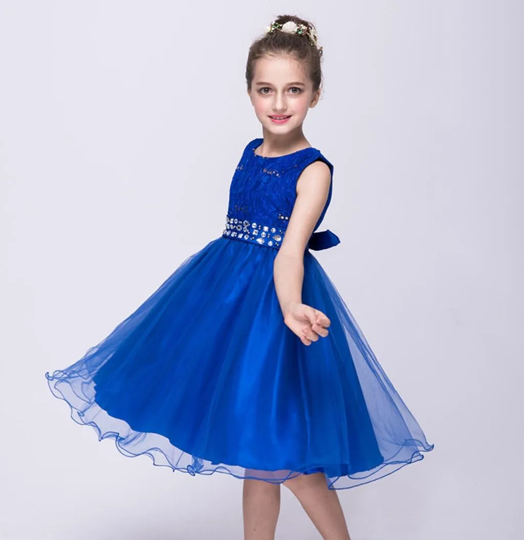 DreamHigh Wedding Flower Girl's Sequined Shining Crystal Waist Evening Dress up 2-12 Years