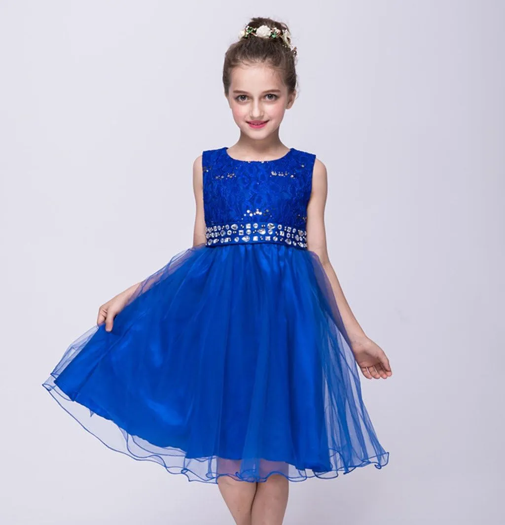 DreamHigh Wedding Flower Girl's Sequined Shining Crystal Waist Evening Dress up 2-12 Years