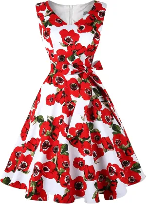 Dressever Women's 50s 60s Vintage Sleeveless Cocktail Party Dress with Pockets