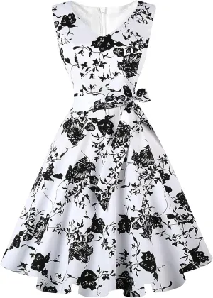 Dressever Women's 50s 60s Vintage Sleeveless Cocktail Party Dress with Pockets