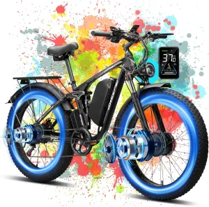 Dual Motor Ebike,37MPH Fast Electric Bike Peak 3000W/5000W 23AH Ebike for Adults UL Certified Battery Commuting Electric Bicycle 87 Miles Long Range 7-Speed 26" Fat Tire Full Suspension E Bike