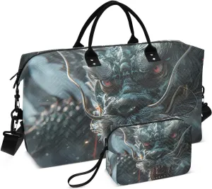Duffel Bag for Traveling, Asian Dragon Closeup Gym Bags with Multiple Interior Pockets for Women Men Toiletry Purse Included 20.5”x 1.9” x 13.8”