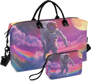 Duffel Bag for Traveling, Astronaut Abstruct Moon Clouds Gym Bags with Multiple Interior Pockets for Women Men Toiletry Purse Included 20.5”x 1.9” x 13.8”