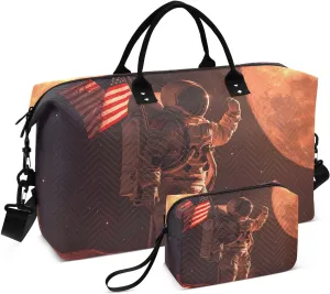 Duffel Bag for Traveling, Astronaut Flag Watch Moon Gym Bags with Multiple Interior Pockets for Women Men Toiletry Purse Included 20.5”x 1.9” x 13.8”