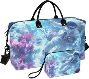 Duffel Bag for Traveling, Astronaut Underwater Coral Gym Bags with Multiple Interior Pockets for Women Men Toiletry Purse Included 20.5”x 1.9” x 13.8”