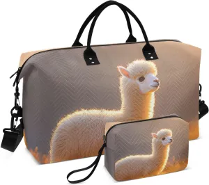 Duffel Bag for Traveling, Cute Alpaca Sunset Travel Bag Gym Bag, with Multiple Interior Pockets Shoulder Weekender Bag for Women Men with Toiletry Bag 20.5L x 1.9W x 13.8H