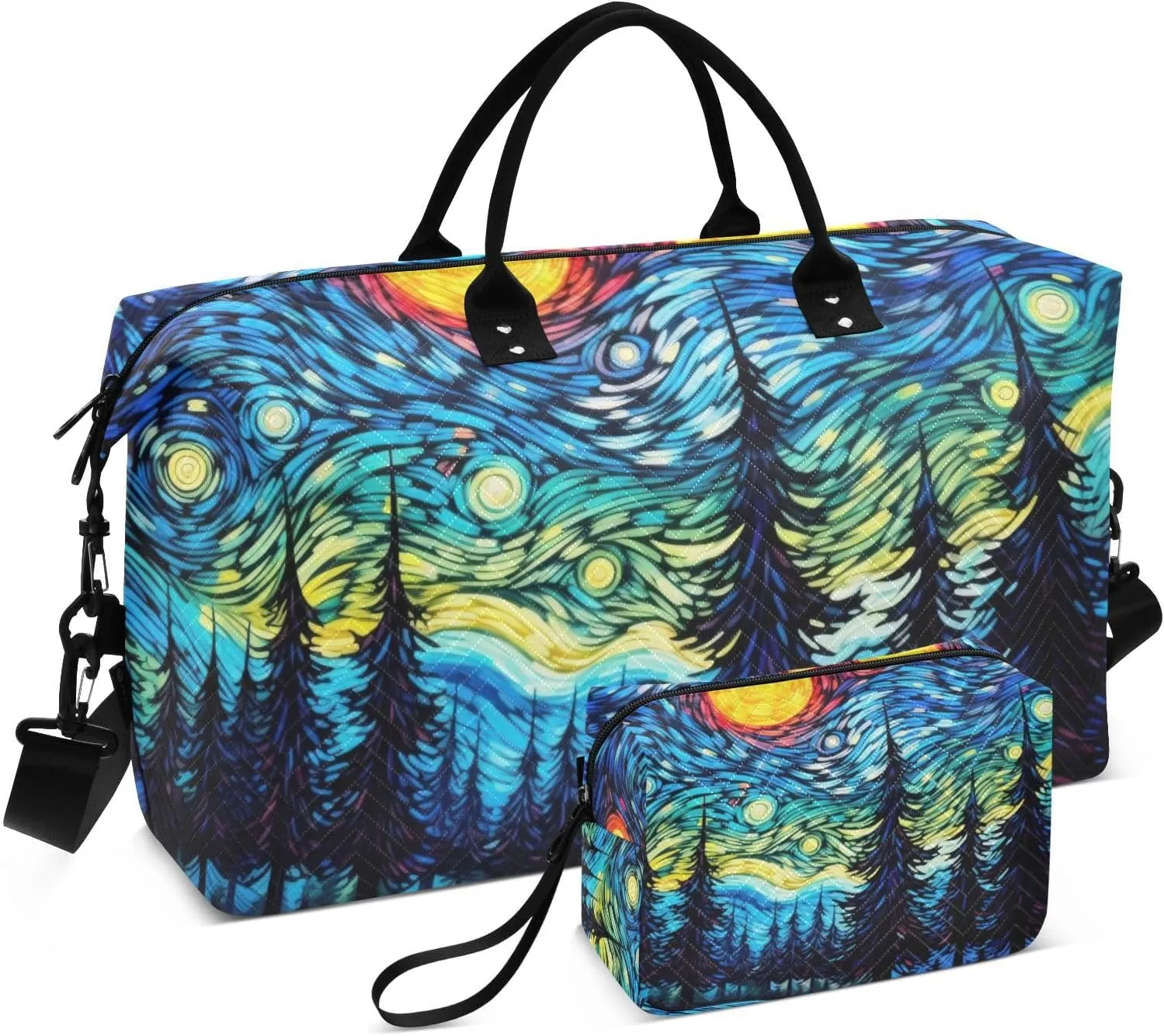Duffel Bag for Traveling, Galaxy Starry Night Forest Gym Bags with Multiple Interior Pockets for Women Men Toiletry Purse Included 20.5”x 1.9” x 13.8”