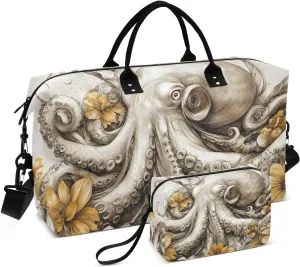 Duffel Bag for Traveling, Sea Monster Floral Gym Bags with Multiple Interior Pockets for Women Men Toiletry Purse Included 20.5”x 1.9” x 13.8”