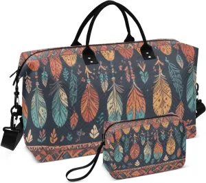 Duffel Bag for Traveling, Tribal Borders Pattern Gym Bags with Multiple Interior Pockets for Women Men Toiletry Purse Included 20.5”x 1.9” x 13.8”