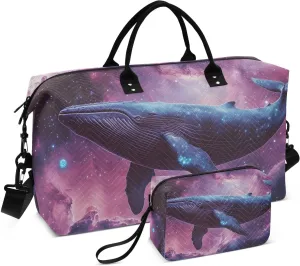 Duffel Bag for Traveling, Whale Nebula Purple Gym Bags with Multiple Interior Pockets for Women Men Toiletry Purse Included 20.5”x 1.9” x 13.8”